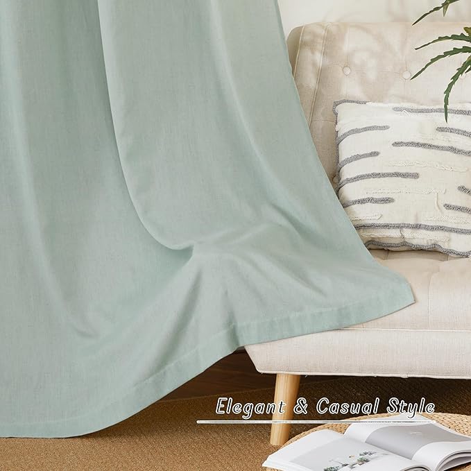 NICETOWN Linen Flax Semi Sheer Curtains 94" Length, Grommet Window Treatments Privacy Added with Light Penetration Vertical Drapes for Loft/Home Office, Sage Green, W55 x L94, 2 Panels