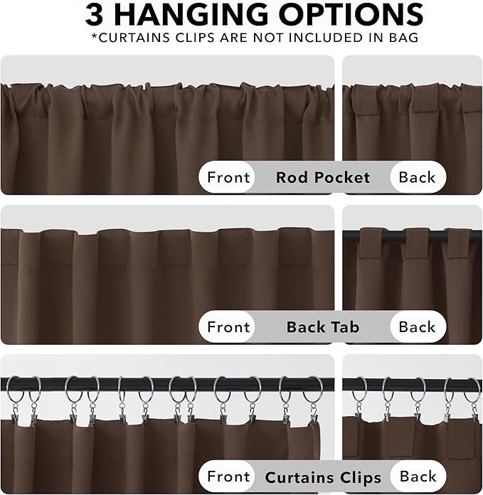 Deconovo Back Tab and Rod Pocket Blackout Curtains, Thermal Insulated Window Curtain Set - Blackout Panels for Bedroom, 52x63 Inch, Brown, 2 Panels