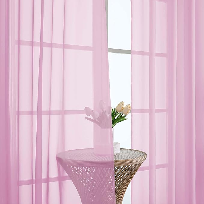 OWENIE Sheer Pink Curtains 108 Inches Long for Living Room Bedroom 2 Panels Set, Lightweight Airy Pink Sheer Curtain, Filmy Voile Rod Pocket, 2 PCS, Each 59" W x 108" L
