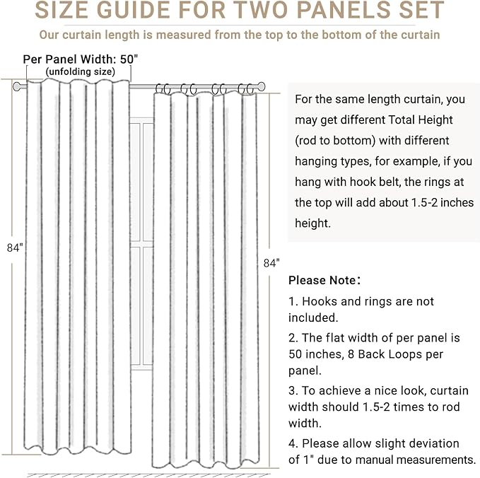 100% Blackout Shield Linen Blackout Curtains for Bedroom 102 Inches Long, Back Tab/Rod Pocket Living Room Drapes, Thermal Insulated Blackout Curtains 2 Panels Set, 50" W x 102" L,Cream