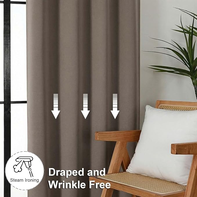 Simplebrand Ava Latte Short 36 Inches Blackout Curtain 2 Panels Set, Half Window Rod Pocket Privacy Curtain Tiers for Kitchen, Curtains Blackout for Bathroom Shades, W40 x L36 Inch, Latte