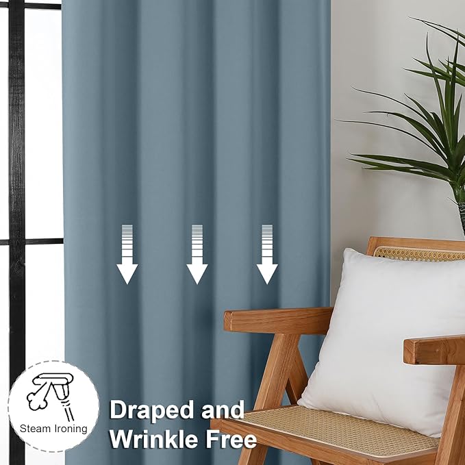 Simplebrand Ava Stone Blue Blackout Curtains for Bedroom 96 Inches Long 2 Panels, Thermal Insulated, Energy Saving Living Room Window Treatment Curtains Blackout Drapes, W50 x L96 Inch, Stone Blue