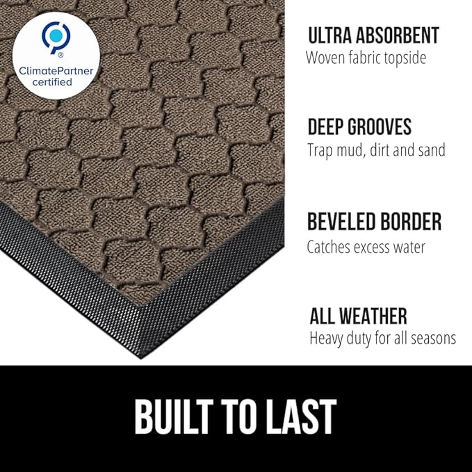 GORILLA GRIP 100% Waterproof All-Season WeatherMAX Doormat US Designed Natural Rubber, Stain and Fade Resistant, Low Profile Indoor Outdoor Door Mats, Easy Clean Patio Mat, 29x17, Latte Quatrefoil