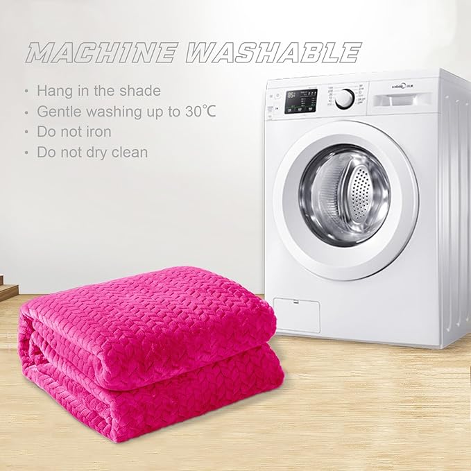 Exclusivo Mezcla Fleece King Size Blanket for Bed, 90x104 Inches Soft Cozy Jacquard Flannel Blankets, Lightweight Fuzzy Plush Warm for Women, Hot Pink