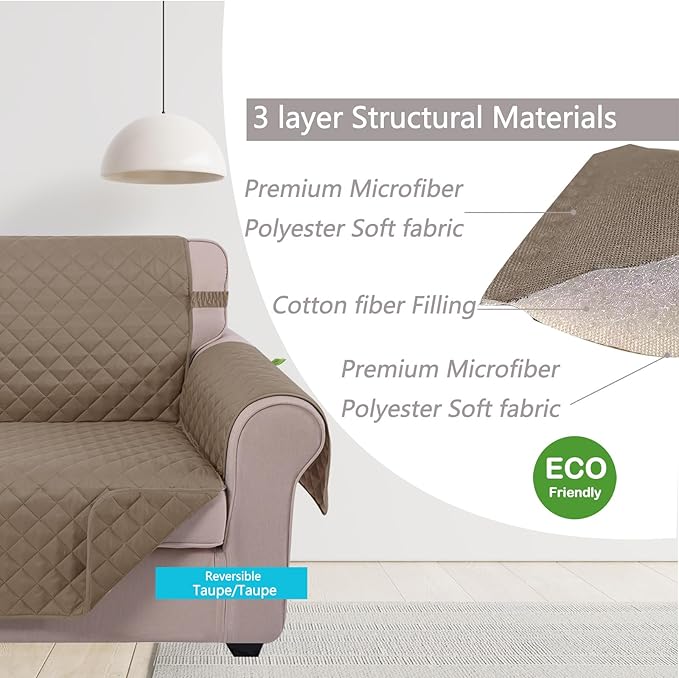 U-NICE HOME Loveseat Sofa Cover Reversible Couch Cover for Dogs with Elastic Straps Water Resistant Furniture Protector for Pets Couch Cover for 2 Cushion Couch (Loveseat, Taupe/Taupe)