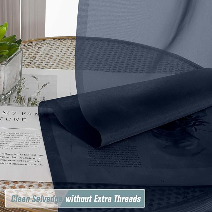 Navy Blue Sheer Curtains for Window 96 Inches Long 2 Panels, Soft Airy Light Filtering Voile Sheer Curtains for Living Room Bedroom, Dual Rod Pocket Elegant Window Drapes, 2x42Wx96L Inches