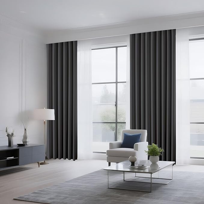 CUCRAF Dark Grey Blackout Curtains 72 inch Length 2 Panels Set, Rod Pocket Room Darkening Drapes for Bedroom Living Room, Insulated Thermal Light Blocking Window Curtain (W52 x L72 Inch)