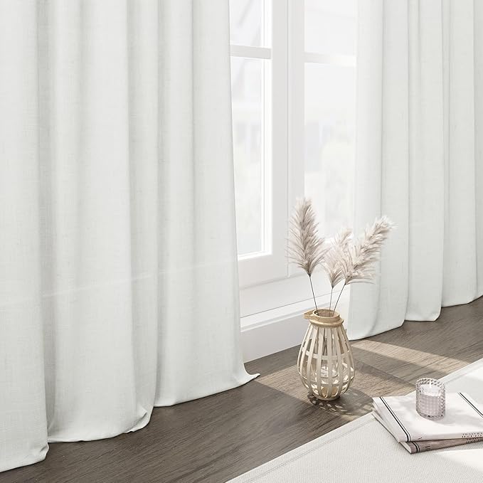 Linen Off White Curtains 132 inch Extra Long for Living Room Back Tab Light Filtering Semi Sheer Drapes Modern Farmhouse Coastal Decor Cotton Textured Curtain for Floor to Ceiling Window 11 FT