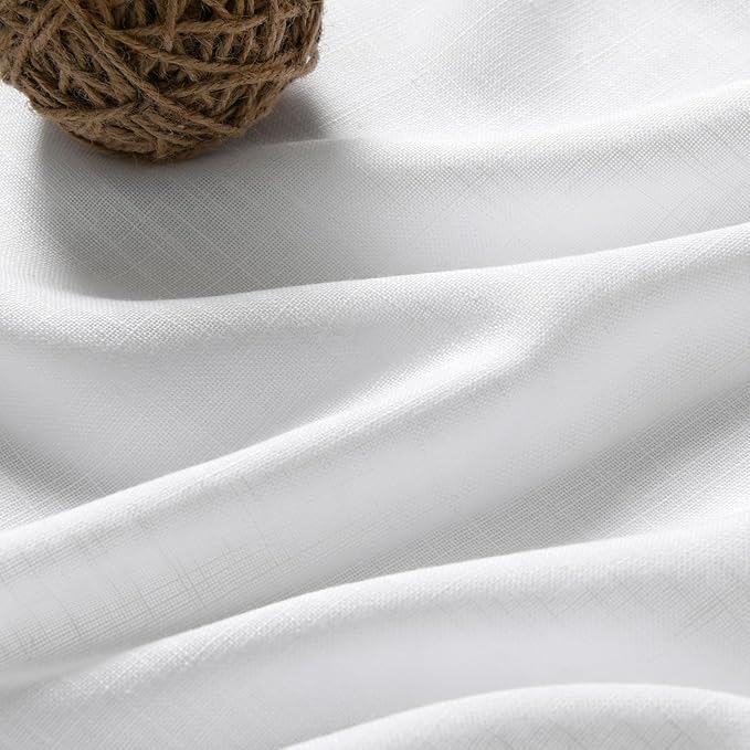 Nanspring White Linen Curtains for Living Room Extra Long Back Tab Curtains 2 Panels Set 204 Inches Long Farmhouse Light Filtering Semi Sheer Linen Drapes Ceiling to Floor for Large Window 52x204