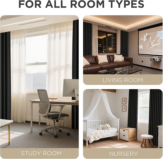 Joydeco Blackout Curtains for Bedroom - 100% Light Blocking 2 Panels Set Black Drapes 42" W x 84" L, Thermal Insulated Room Darkening Curtains, Linen Textured for Living Room, Rod Pocket & Back Tabs