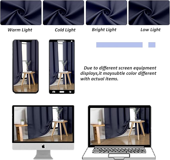 Simplebrand Ava Navy Blue Short 30 Inches Blackout Curtain 2 Panels Set, Half Window Rod Pocket Privacy Curtain Tiers for Kitchen, Curtains Blackout for Bathroom Shades, W30 x L30 Inch, Navy Blue
