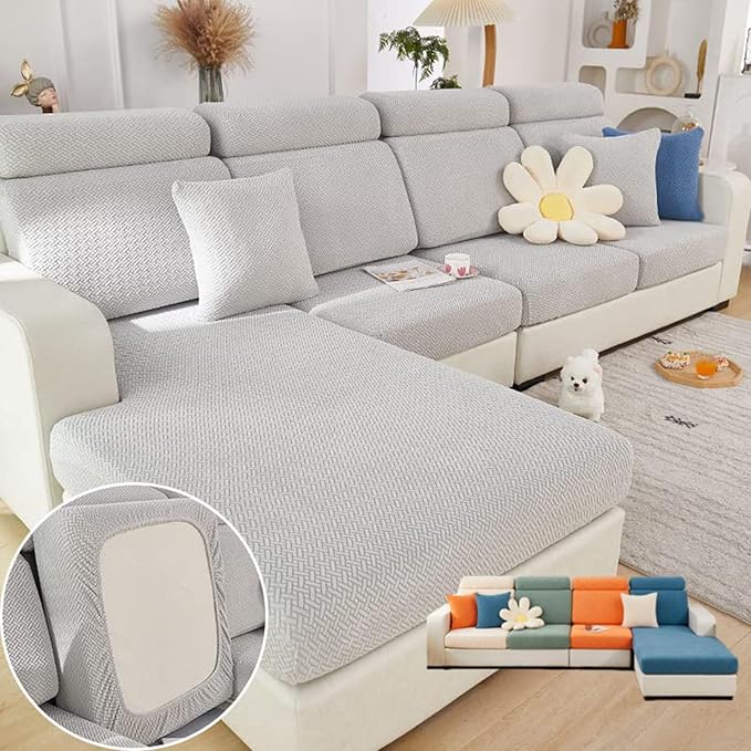 Soothing Home Sofa Covers, Sofa Hero Covers, Wear-Resistant Universal Couch Covers Washable Stretch Sectional Couch Cushion Covers (Light Grey,Headrest Cover)