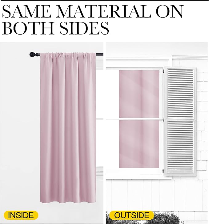 NICETOWN Baby Pink Kitchen Curtains, 42" W by 36" L, Set of 2, Short Blackout Curtains & Drapes, Small Window Draperies for Dining Room, Cupboard