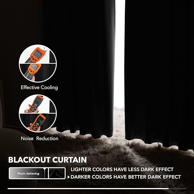 Deconovo Blackout Curtains, Thermal Insulated, W42 x L84 2 Panels, Back Tab, Machine Washable, Room-Darkening Drapes for Bedroom/Living Room Black