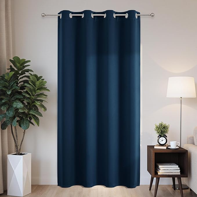 Joydeco Blackout Patio Sliding Door Curtains 96 Inches Long, Grommet Privacy Room Divider Curtains, Extra Wide Thermal Blackout Drapes for Bedroom Living Room (Navy Blue, 60Wx96L, 1 Panel)