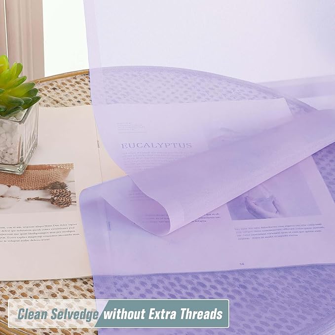 Valances for Windows 14 inch Length 2 Panels, Small Voile Sheer Curtains for Bathroom, Soft Fabric Lightweight Light Filtering Kitchen Curtains, Dual Rod Pocket, Lavender, 2x42Wx14L Inches