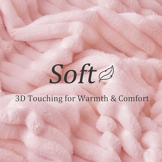 BEDELITE Full Size Blanket for Bed, 300GSM Soft & Warm Fleece Pink Blanket, Decorative and Giftable Striped Blankets for Women, Men, 84"x90"