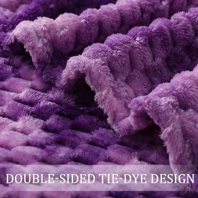 Exclusivo Mezcla Fleece Twin Blanket for Bed, Extra Large Fuzzy Tie-dye Purple Bed Blankets, Soft Cozy Plush Sofa Throws for All Seasons, 90x66 Inches