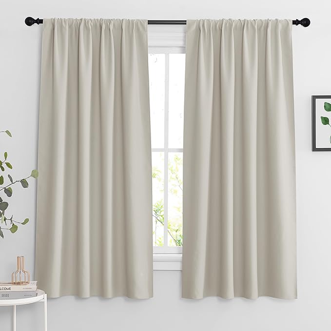 RYB HOME Extra Wide Curtains for Bedroom Living Room 63 inches Long, Thermal Insulated Privacy Drapes for Nursery Home Theater Dining Room, Width 62 by Length 63, Natural, 2 Panels