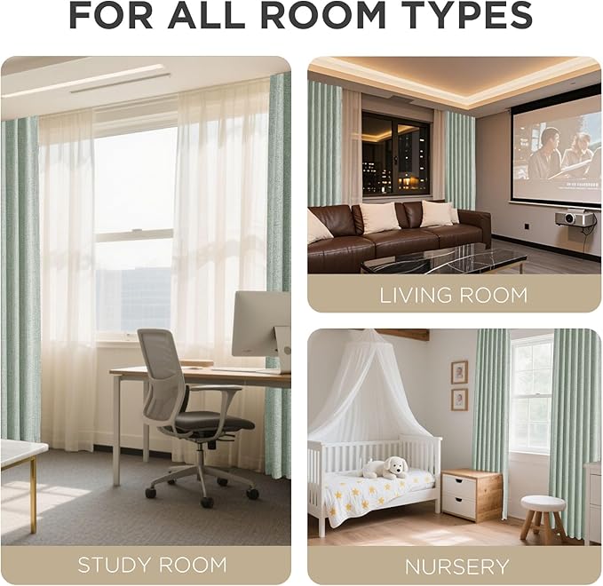 Joydeco Linen Blackout Curtains for Bedroom - 100% Light Blocking 1 Panels, Sage Green Drapes 100" W x 96" L, Thermal Insulated Room Darkening Curtains for Living Room, Rod Pocket & Back Tabs