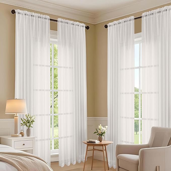 OVZME Ivory Sheer Curtains 120 Inches Long 2 Panels Set, 59 Inch Extra Wide Soft Airy Lightweight Sheer Ivory Curtains for Living Room, Farmhouse Voile Filmy Rod Pocket Drapes, 59Wx120L Inches