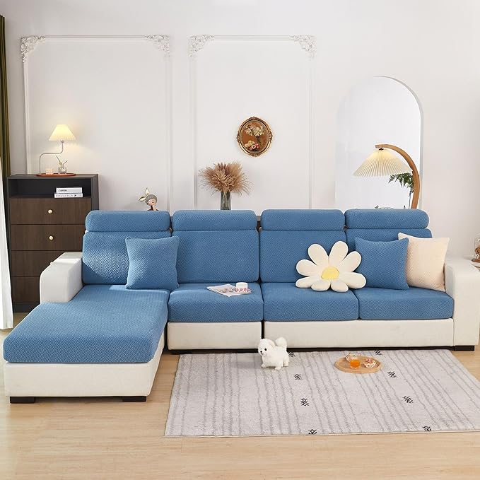 Sofa Covers Couch Covers for Sofa Pet Friendly Couch Cushion Covers Universal Sofa Covers Washable Stretch Slipcovers for Sectional Sofa (Texture Blue,Large Single Seat Cover)