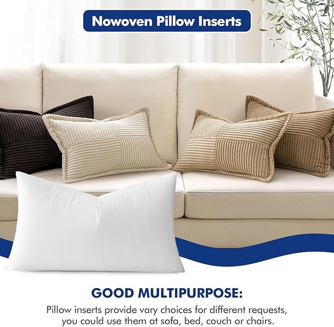 MIULEE Pillow Insert 12x18 Inch, Decorative Rectangle Throw Pillow Inserts, Premium Fluffy Pillow Forms Sham Stuffer for Sofa Couch Living Room