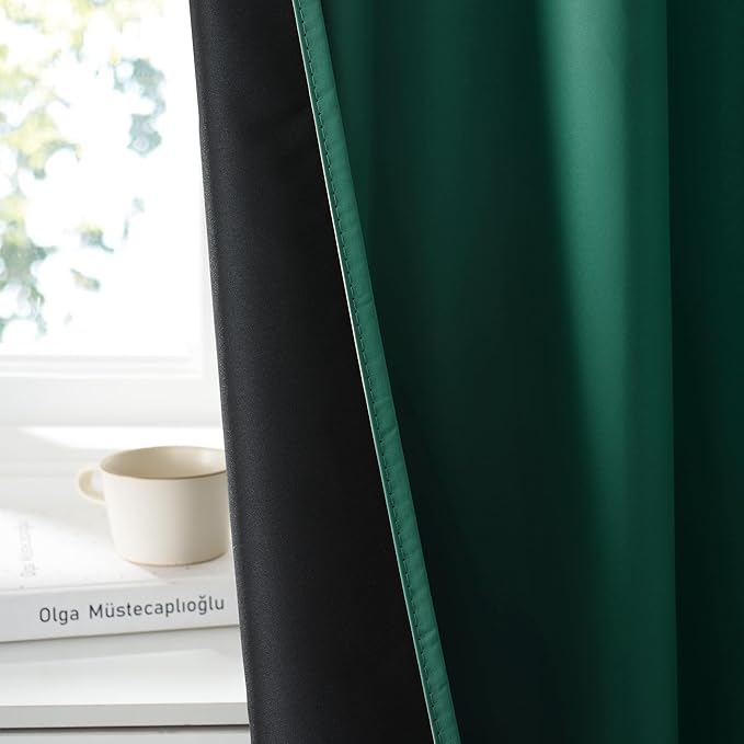 RYB HOME Bedroom Blackout Curtains 72 inches Long, 100% Blackout Thermal Insulated Noise Reducing Curtains for Living Room Nursury, 42 inches Wide by 72 inches Long, Dark Green