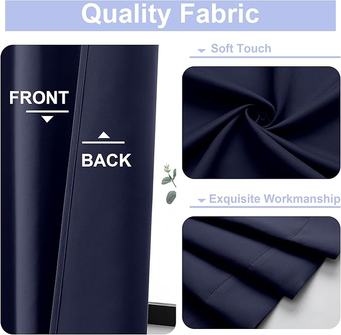 Simplebrand Ava Navy Blue Blackout Curtains for Bedroom 96 Inches Long 2 Panels, Solid Thermal Insulated, Energy Saving Living Room Window Treatment Curtains Blackout Drapes, W50 x L96 Inch, Navy Blue