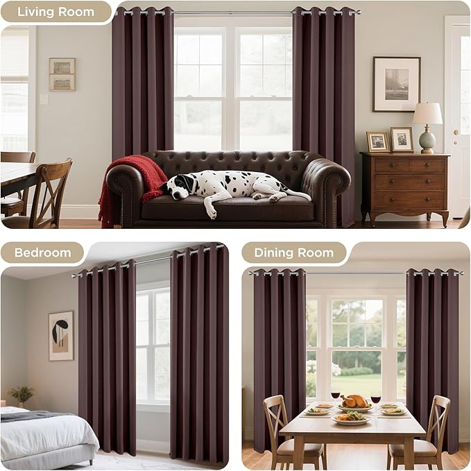 Joydeco Blackout Curtains 95 Inch Length 2 Panels Set, Thermal Insulated Long Curtains& Drapes 2 Burg, Room Darkening Grommet Drapes for Living Room Bedroom Window (W52 x L95 Inch, Chocolate)