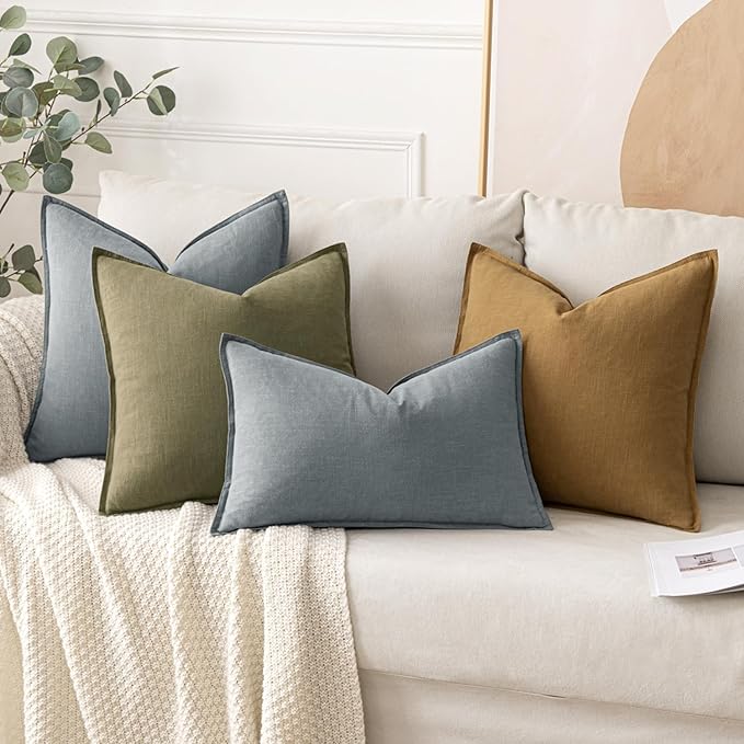 MIULEE Decorative Linen Pillow Covers 20x20 Inch Gray Boho Farmhouse Neutral Couch Throw Pillows for Bed Pack of 2 Accent Modern Pillowcase Sofa Livingroom Home Decor