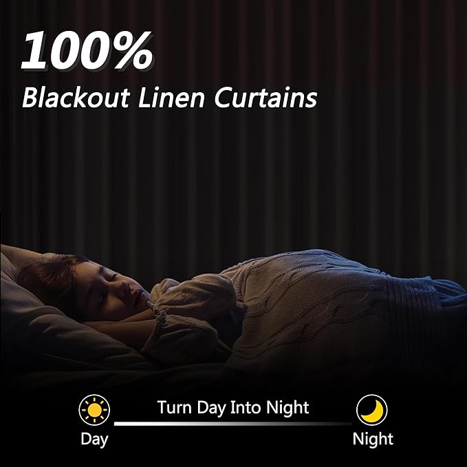 Guken White 100% Blackout Linen Curtains 102 Inch Length 2 Panels Set for Living Room Bedroom Back Tab Rod Pocket Thermal Insulated Black Out Drapes Room Darkening Farmhouse Window Curtains,52x102