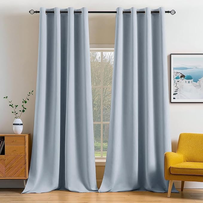 MIULEE Blackout Curtains 96 Inches Long for Bedroom Living Room Thermal Insulated Room Darkening Grommet Top Solid Light Blocking Drapery Set of 2 Window Panels Light Blue