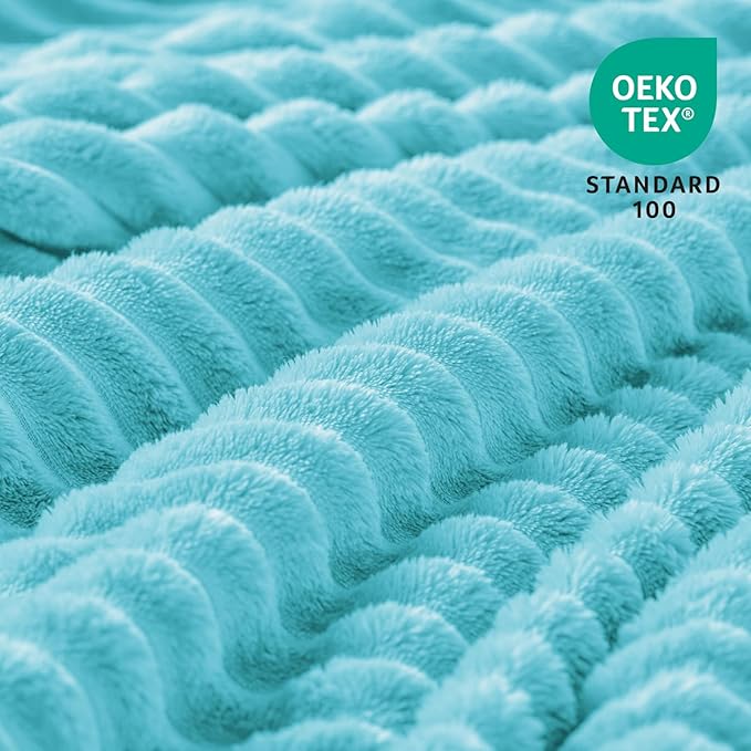 BEDELITE Fleece Throw Blanket for Couch – 3D Ribbed Jacquard Soft and Warm Decorative Fuzzy Blanket – Cozy, Fluffy, Plush Lightweight Light Blue Throw Blankets for Bed, Sofa, 50x60 inches