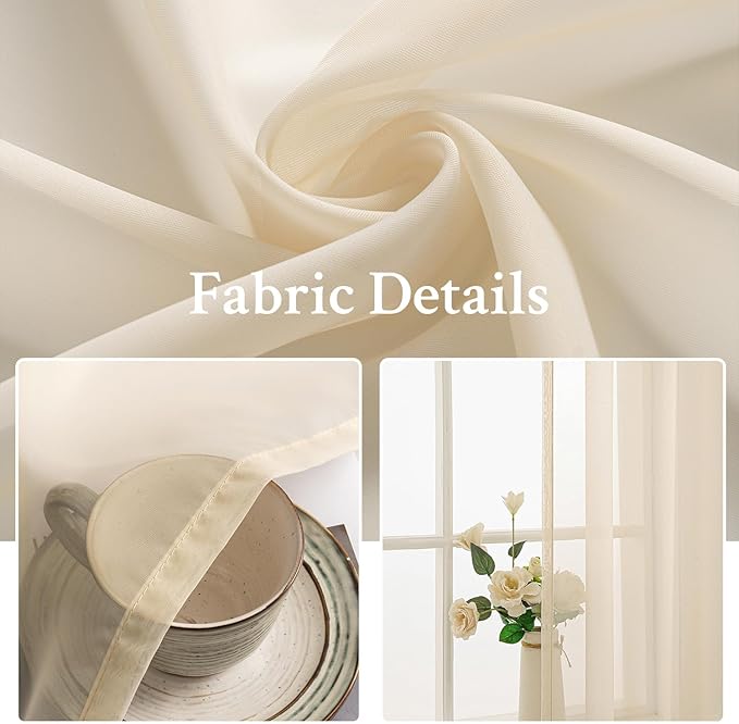 MIULEE 2 Panels Solid Color Sheer Window Curtains Elegant Window Voile Panels/Drapes/Treatment for Bedroom Living Room (54X72 Inches Cream)