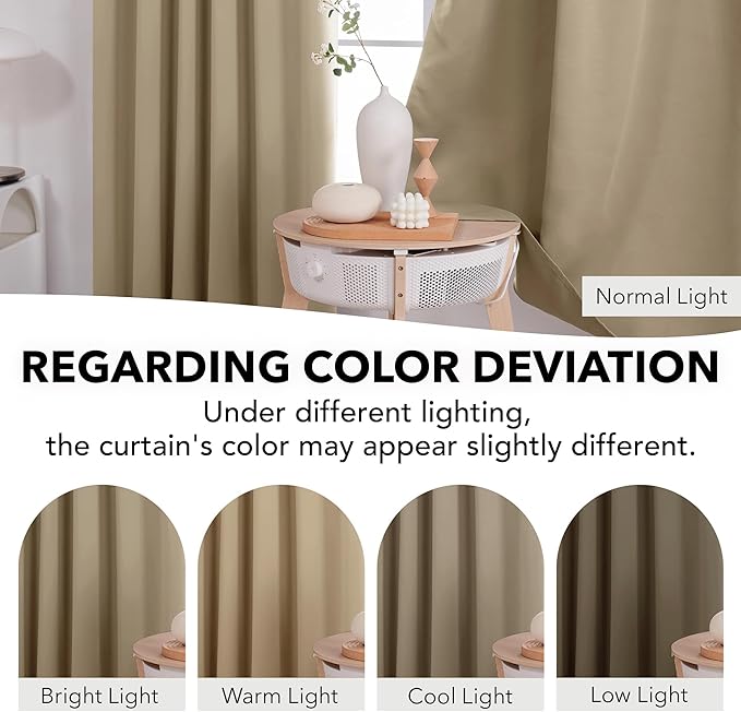 Deconovo Solid Room Darkening Panels Back Tab and Rod Pocket Curtains Blackout Thermal Insulated Curtains for Living Room 52Wx63L Inch Khaki 2 Panels
