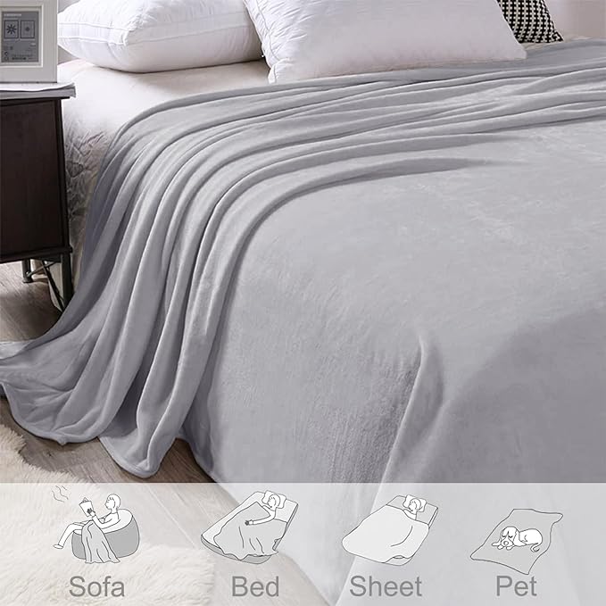 Exclusivo Mezcla Fleece Throw XL Blanket for Couch, Sofa, Super Soft and Warm Light Grey Blankets, All Season, Cozy, Plush, Lightweight, 50x70 Inches