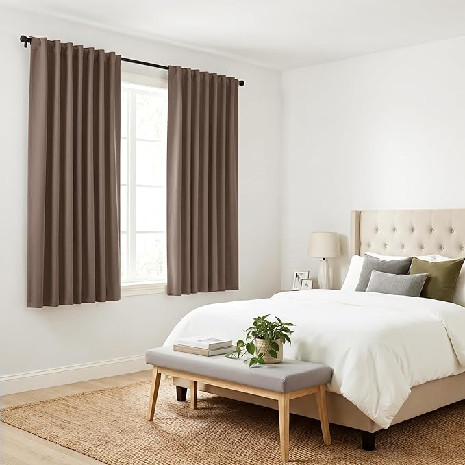 PONY DANCE Thermal Blackout Curtains - Short Length Curtain Draperies Thermal Insulated Drapes Panels with Back Tab Light Block for Bedroom Bathroom, 52 W x 54 L, Mocha, 2 PCs