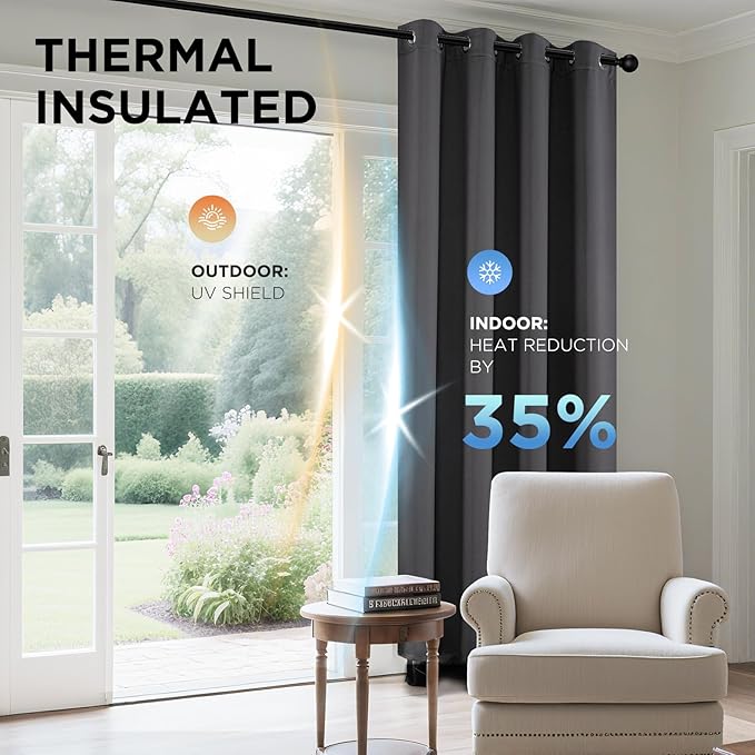 Joydeco Extra Long Curtains, Blackout Curtains 108 Inches Long 2 Panels Set, 108 Inch Curtains, Room Darkening Grommet Darpes for Living Room Bedroom Window (W52 x L108 Inch, Dark Grey)