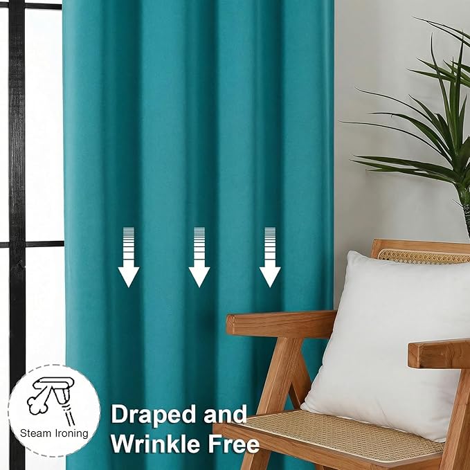 Simplebrand Ava Teal Short Blackout Curtains for Bedroom 45 Inches Long 2 Panels Set, Solid Thermal Insulated, Energy Saving Window Treatment Curtains Blackout Drapes, W40 x L45 Inch