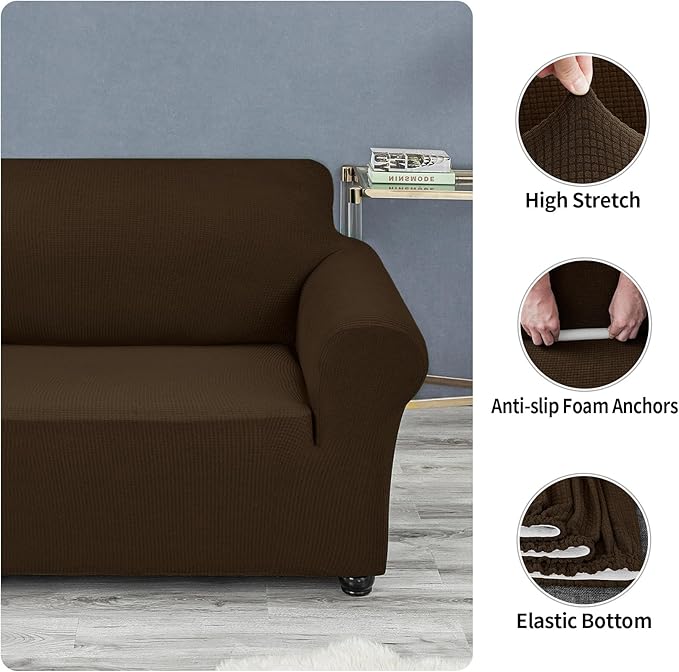 Joccun Stretch Couch Cover Slipcovers, 1-Piece Sofa Covers for 3 Cushion Couch Spandex Jacquard Washable Furniture Protector Cover for Living Room,Kids,Pets(Sofa,Seal Brown)