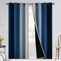 SimpleHome Blue Ombre 100% Blackout Curtains for Bedroom 90 Inches Long, Room Darkening Thermal Insulated Grommet Curtains for Living Room, 2 Panels, 52x90 inches Length