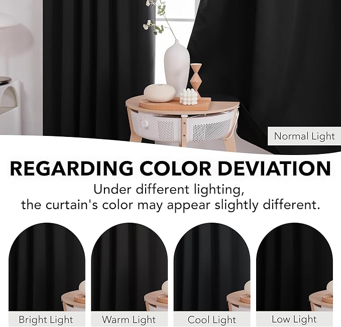 Deconovo Blackout Curtains, Thermal Insulated, W52 x L54 2 Panels, Back Tab, Machine Washable, Room-Darkening Drapes for Bedroom/Living Room Black