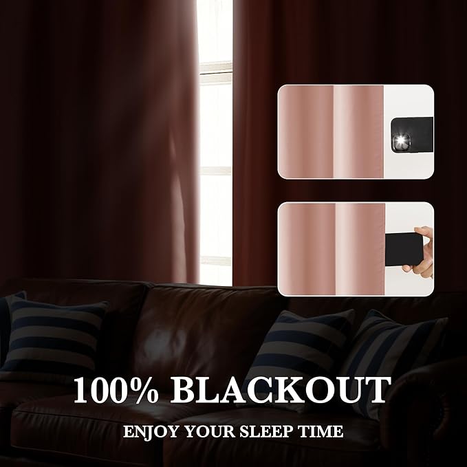 RYB HOME Bedroom Blackout Curtains 63 inches Long, 100% Blackout Thermal Insulated Noise Reducing Curtains for Living Room Nursury, 34 inches Wide by 63 inches Long, Peach Pink