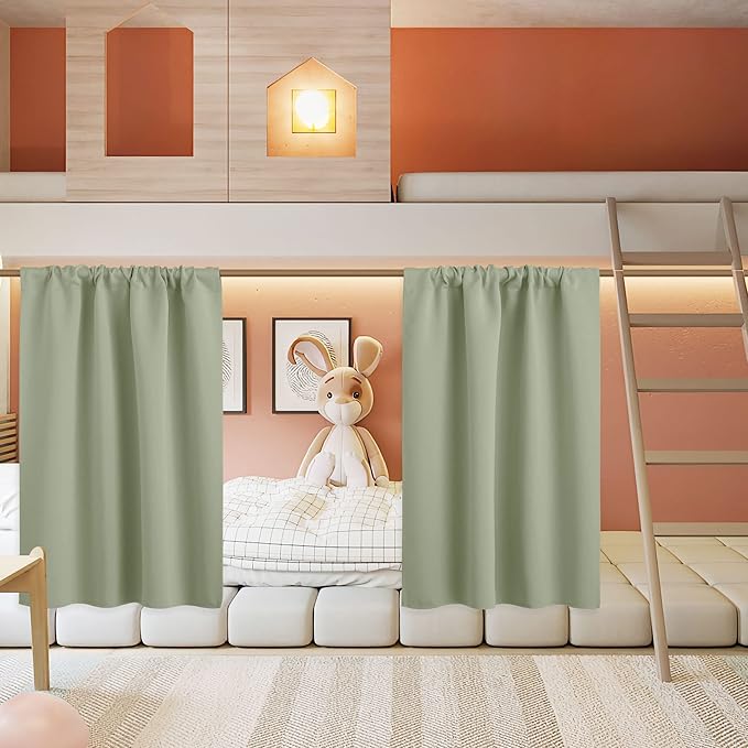 RYB HOME Half Curtain Tiers 36 inch Length, Rod Pocket Summer Heat Blocking Thermal Insulated Short Blackout Curtains for Small Window, Width 34 by Length 36, Sage Green, 2 Panels