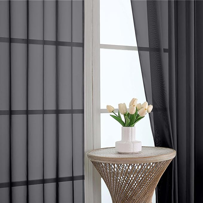 OVZME Black Sheer Curtains 84 Inches Long 2 Panels Set, Light Filtering Sheer Curtains for Living Room Bedroom 59 Inch Extra Wide, Modern Voile Filmy Rod Pocket Window Drapes, 59Wx84L Inches