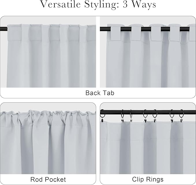 PONY DANCE White Curtain Panels - 42 Wide by 84 Long, Greyish White Room Darkening Light Block Window Curtains for Kitchen/Bedroom with Back Tab Slot Top Home Decor Draperies, 2 PCs