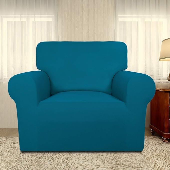PureFit Super Stretch Chair Sofa Slipcover – Spandex Non Slip Soft Couch Sofa Cover, Washable Furniture Protector with Non Skid Foam and Elastic Bottom for Kids, Pets （Chair, Peacock Blue）