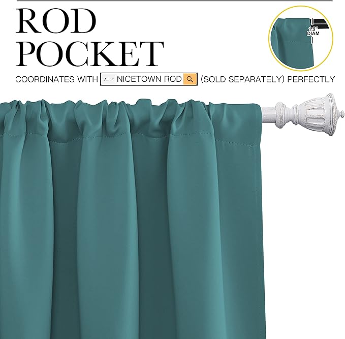 NICETOWN Blackout Curtains Window Draperies - Window Treatment Thermal Insulated Solid Room Darkening Drapes for Bedroom (Sea Teal, Set of 2 Panels, 34 by 84 inches Long)