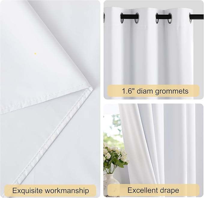 NICETOWN White Blackout Curtains W52 x L84 2 Panels, Grommet Full Blackout Window Treatments Heat Blocking for Bedroom/Living Room
